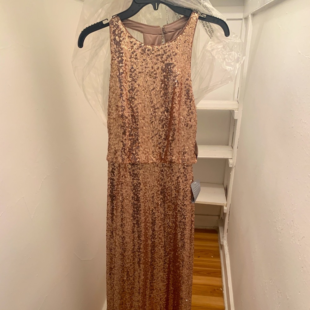 Size 8 Jenny Yoo rose gold sequin halter dress